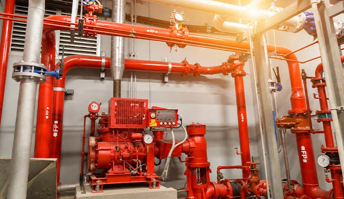 Industrial fire sprinkler pump and piping system