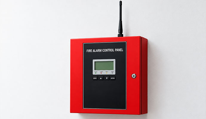 Wireless fire alarms control panel on wall